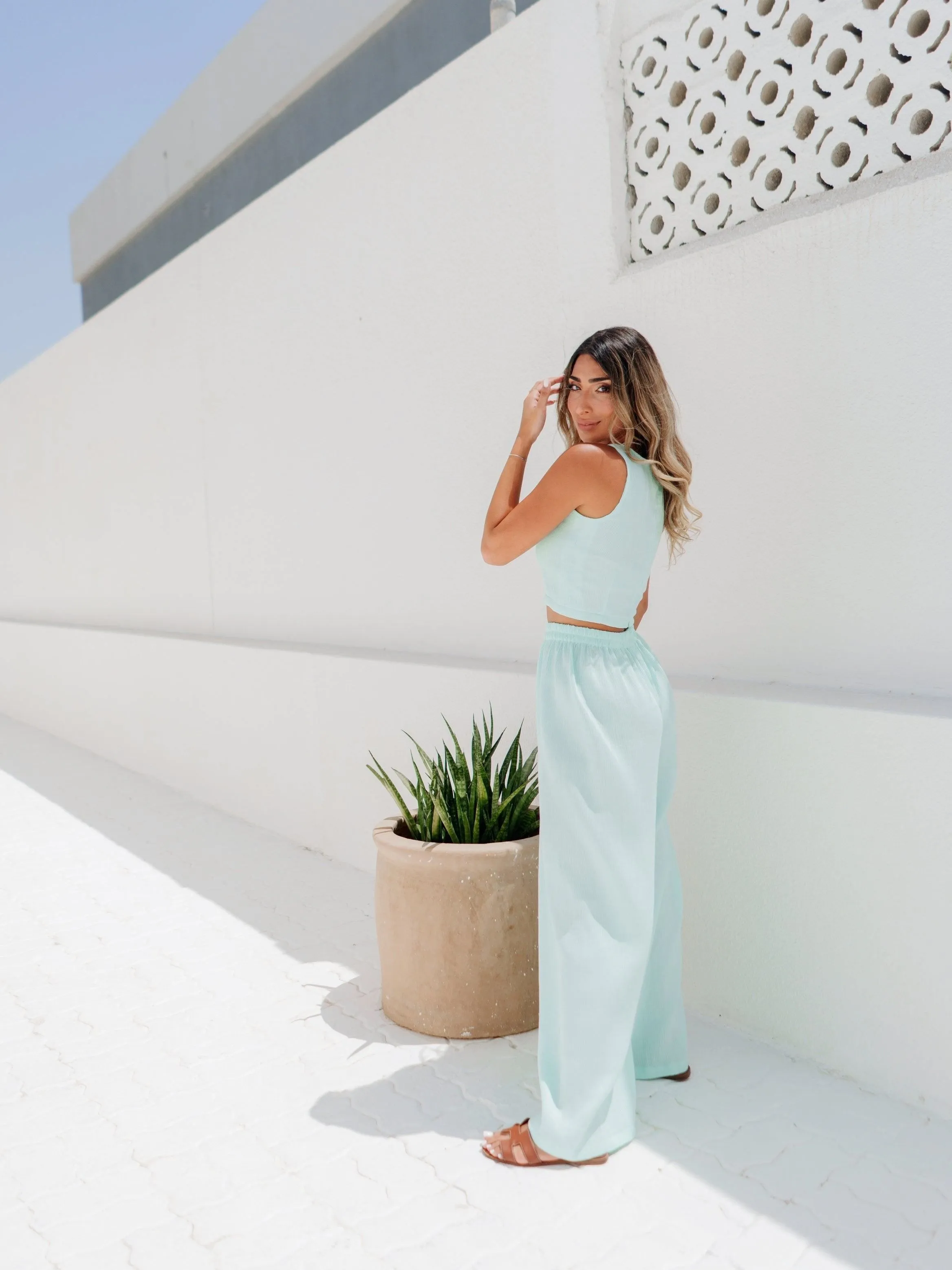 MARGARITA PANTS & CROP TOP CO-ORD -  PASTEL TURQUOISE