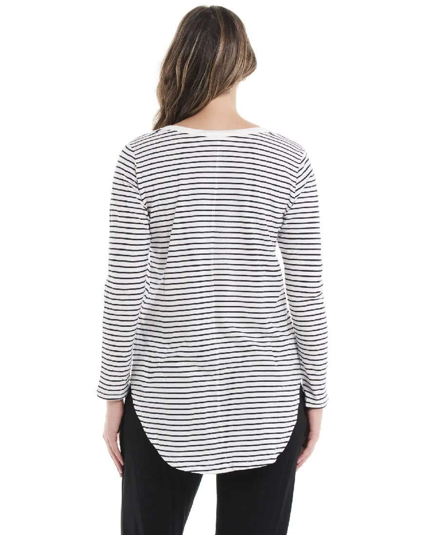 MEGAN LONG SLEEVE TOP - WHITE / BLACK STRIPE