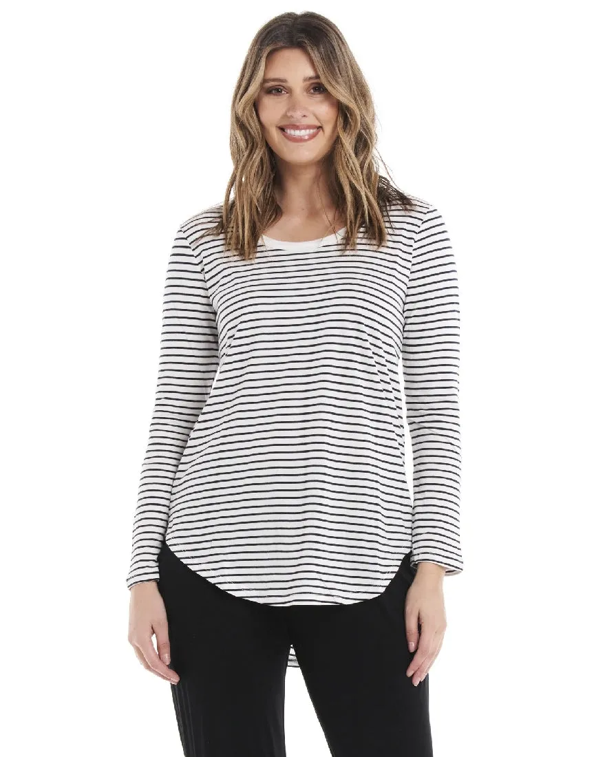 MEGAN LONG SLEEVE TOP - WHITE / BLACK STRIPE
