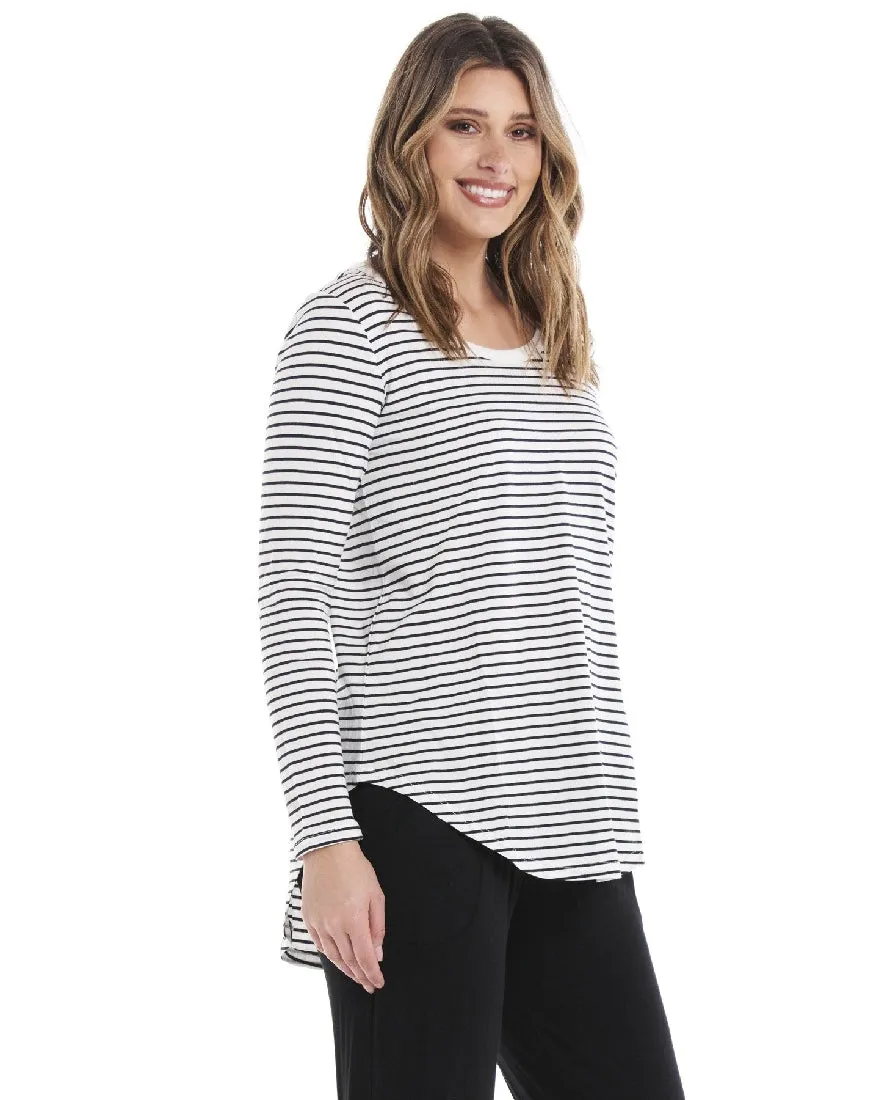 MEGAN LONG SLEEVE TOP - WHITE / BLACK STRIPE