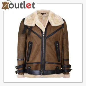 Mens Brown Vintage Pilot B3 Sheepskin Flying Leather Jacket