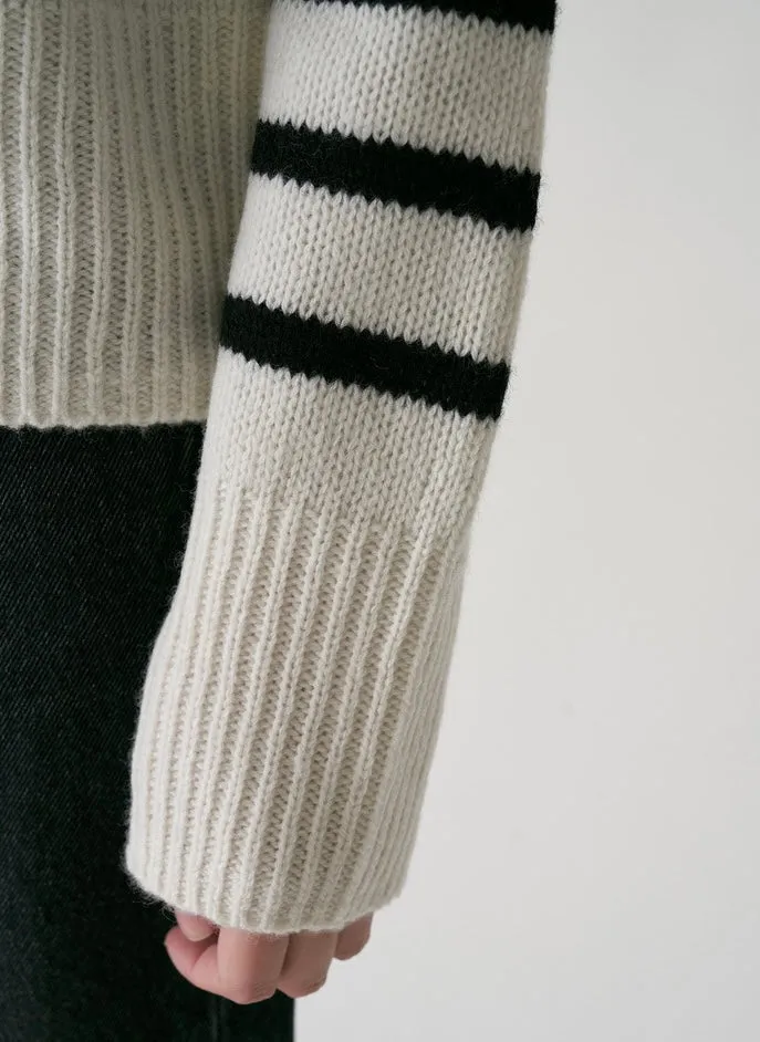 Mid Stripe Wool Cardigan in White