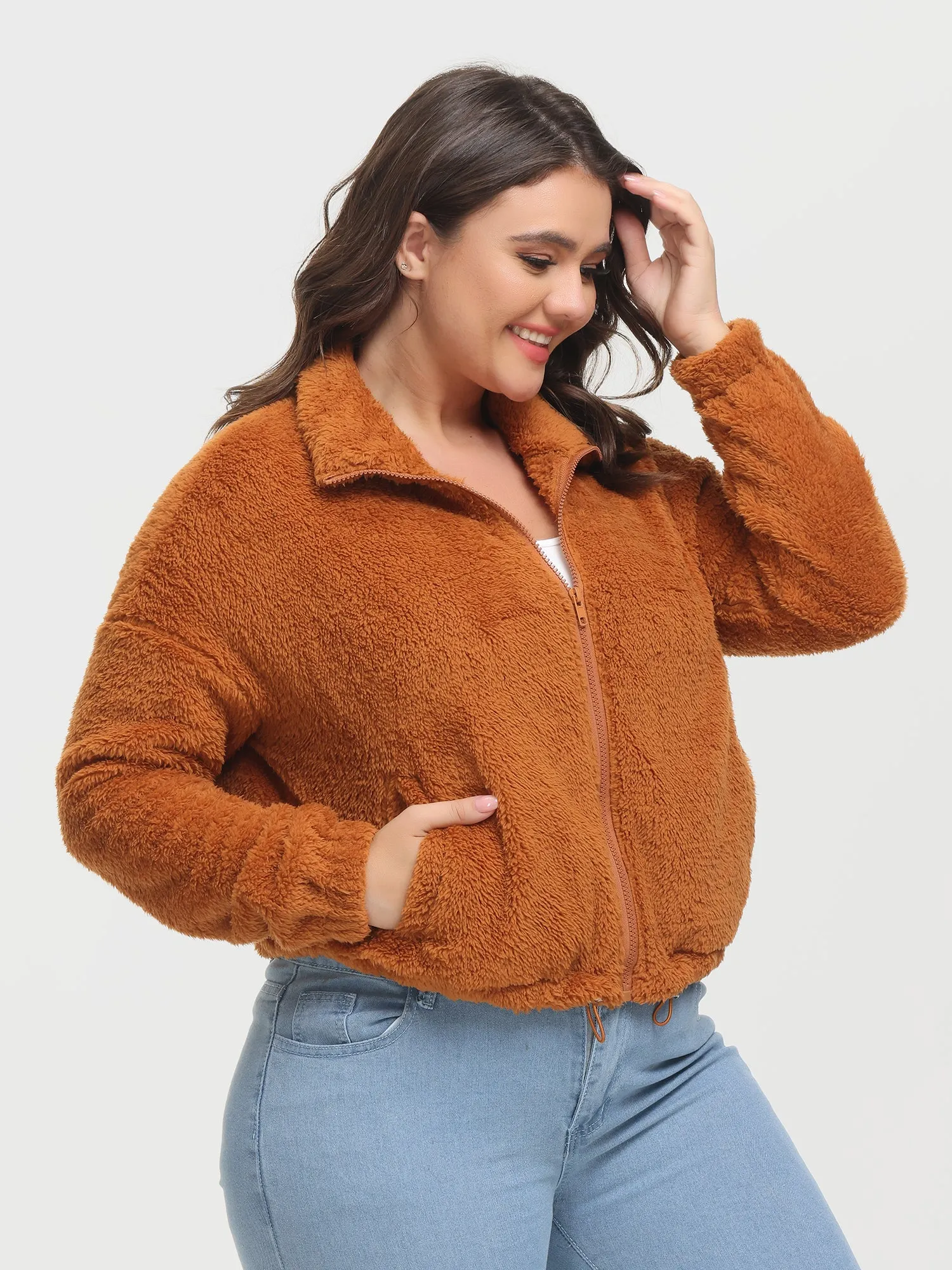 Midsize Reversible Plush Drawstring Teddy Jacket
