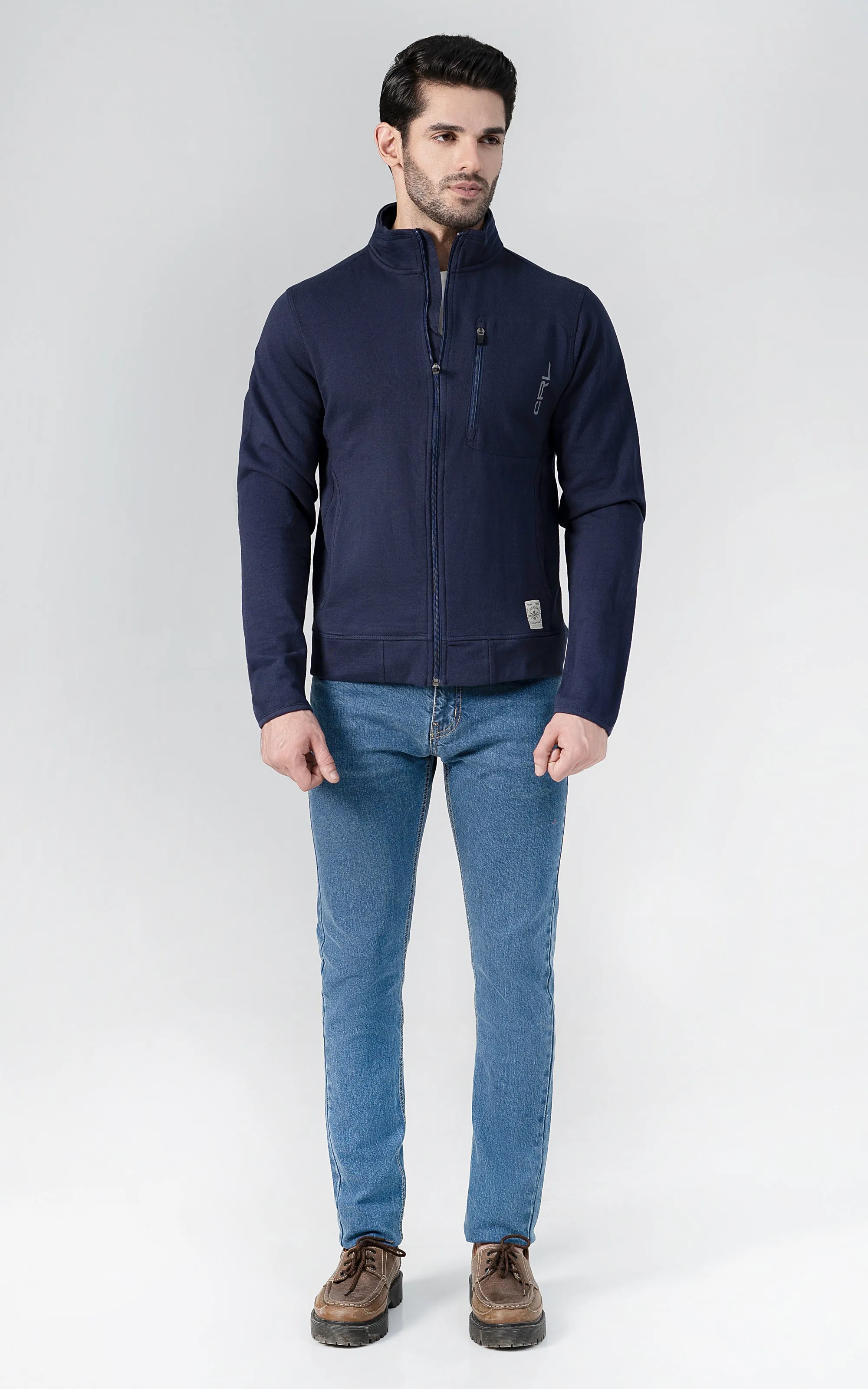 MOCK NECK KNITTED JACKET NAVY