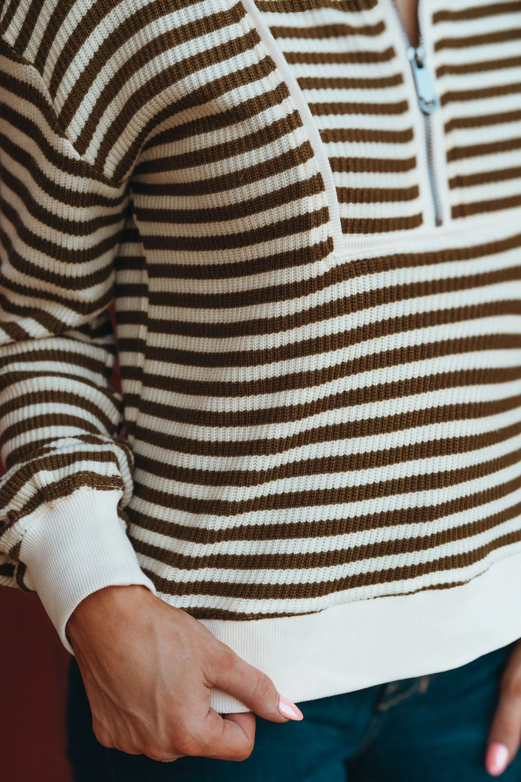Olive Striped 1/2 Zip Pullover T25405