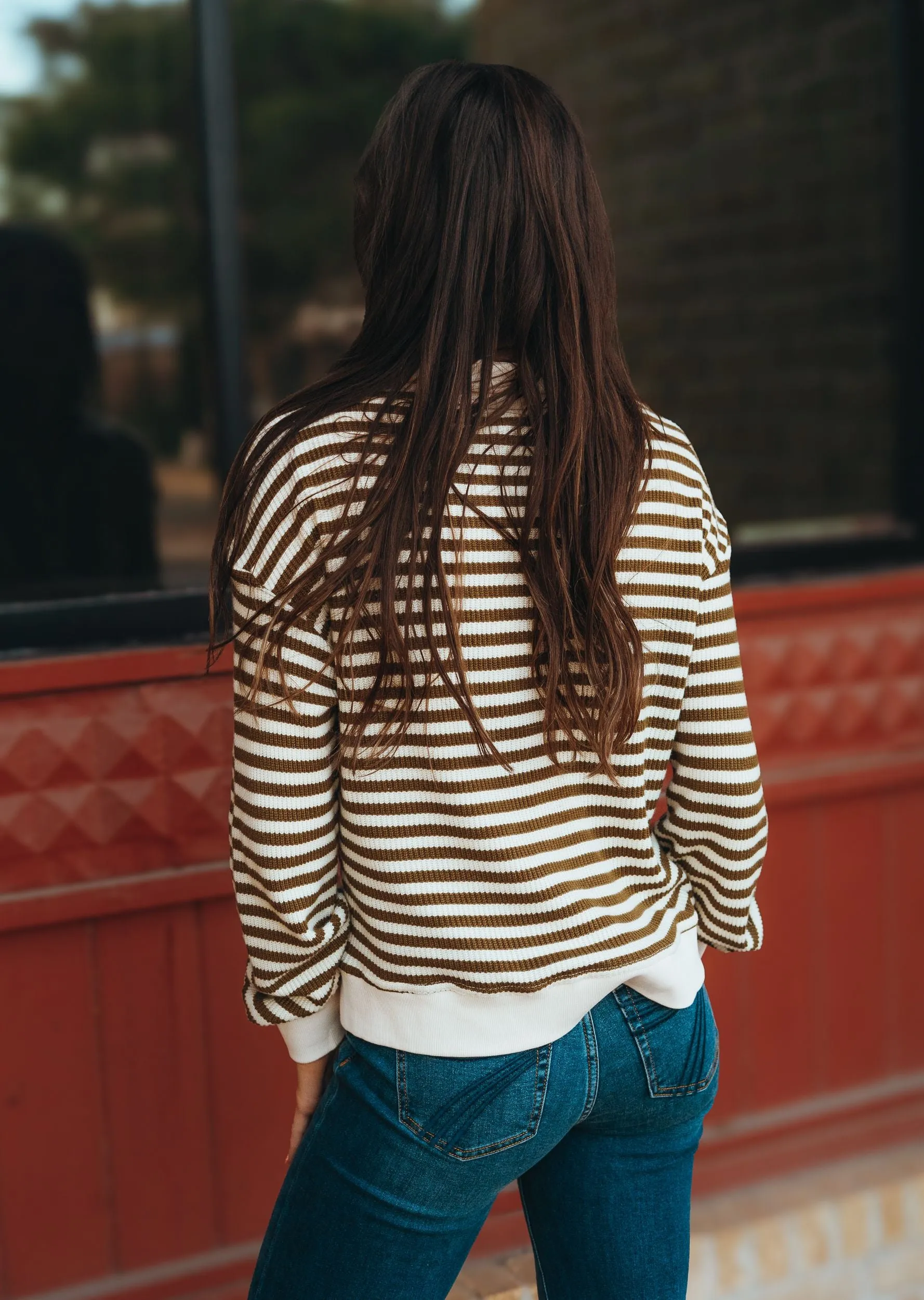 Olive Striped 1/2 Zip Pullover T25405