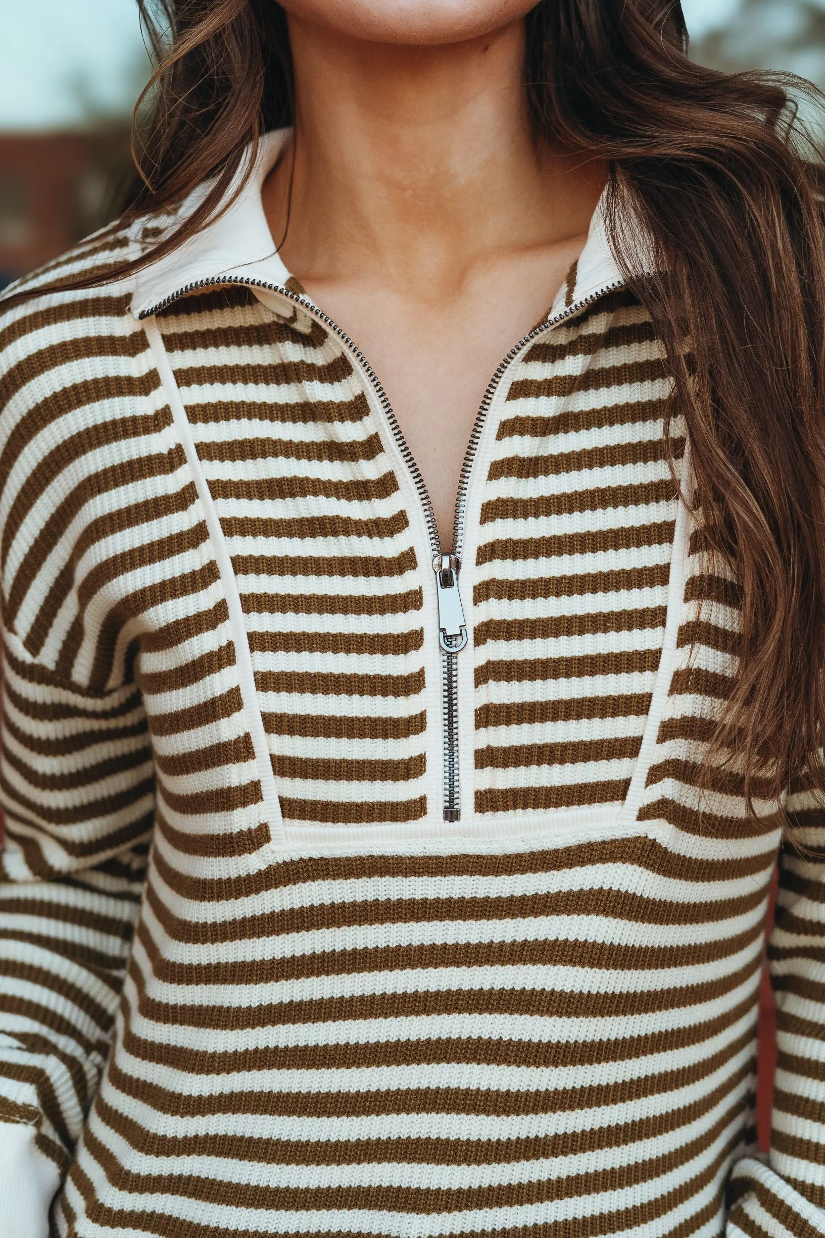 Olive Striped 1/2 Zip Pullover T25405
