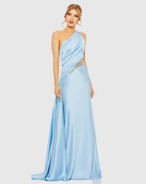 One shoulder embellished satin gown - Blue