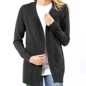 OPEN FRONT POCKET CARDIGAN BLACK PLUS