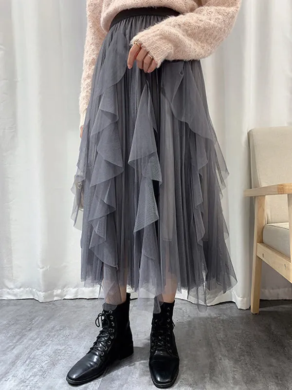 Original Stylish Mesh Split-Joint Pleated Elasticity Skirt