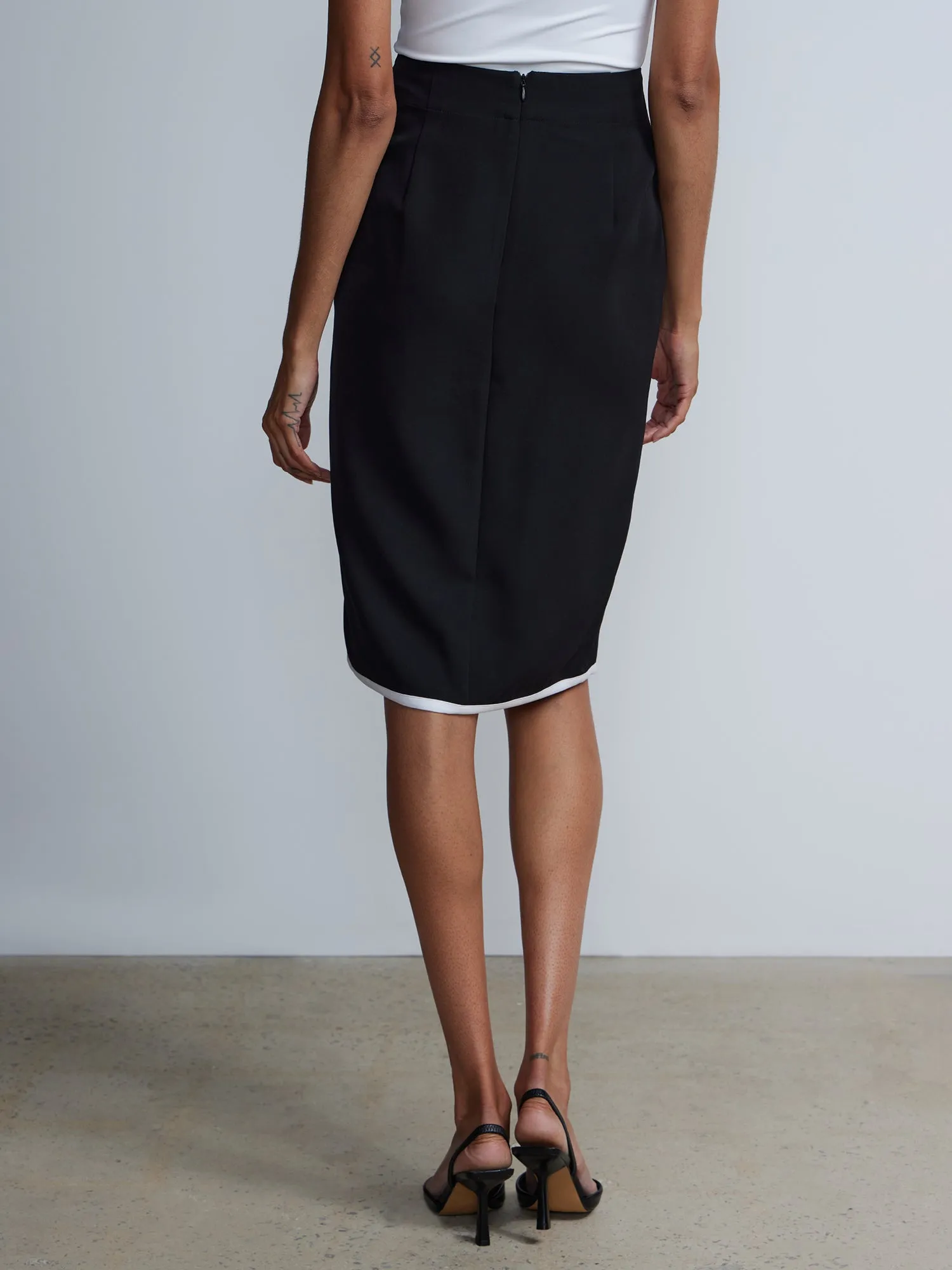 Piped Button-Front Pencil Skirt
