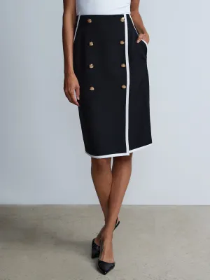 Piped Button-Front Pencil Skirt