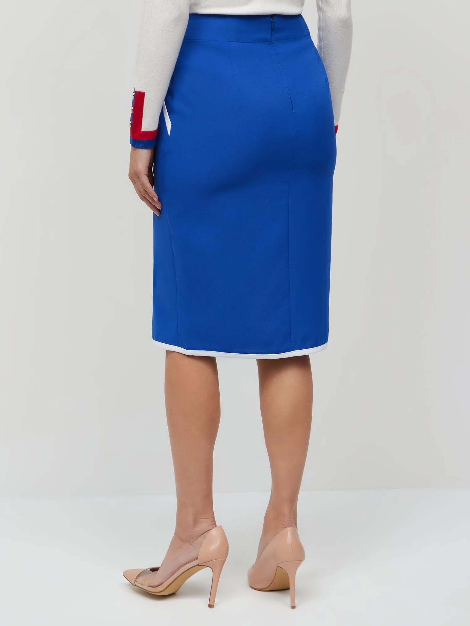 Piped Button-Front Pencil Skirt
