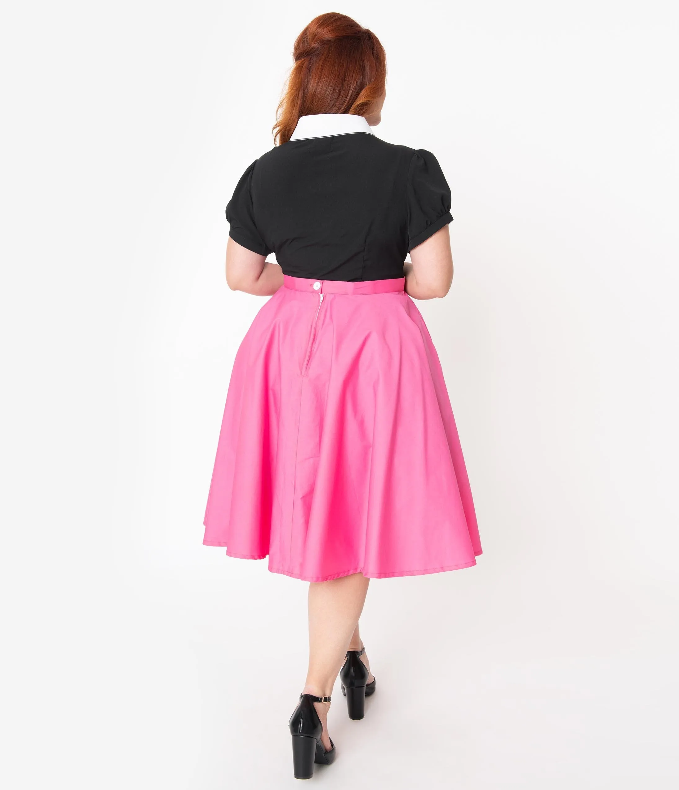 Plus Size 1950s Style Solid Fuchsia Pink Swing Skirt