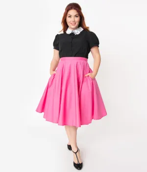 Plus Size 1950s Style Solid Fuchsia Pink Swing Skirt