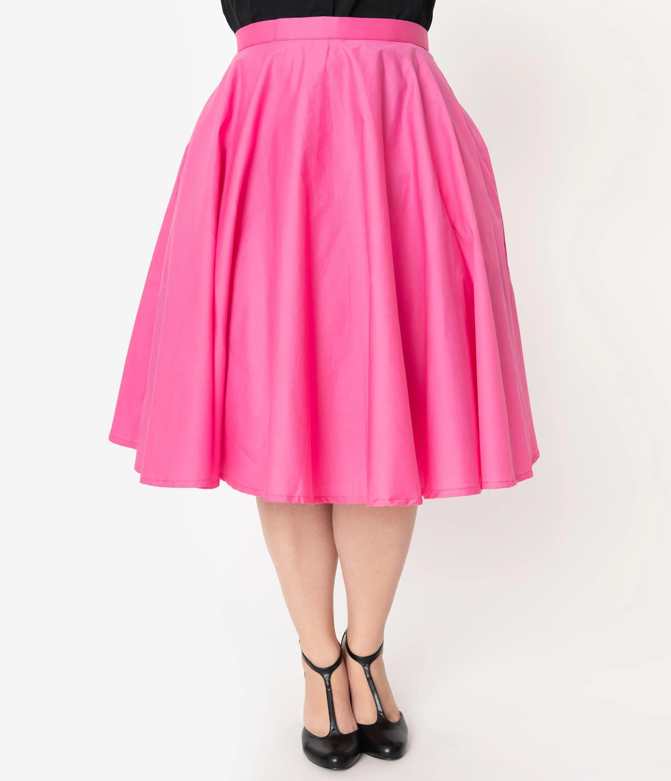 Plus Size 1950s Style Solid Fuchsia Pink Swing Skirt
