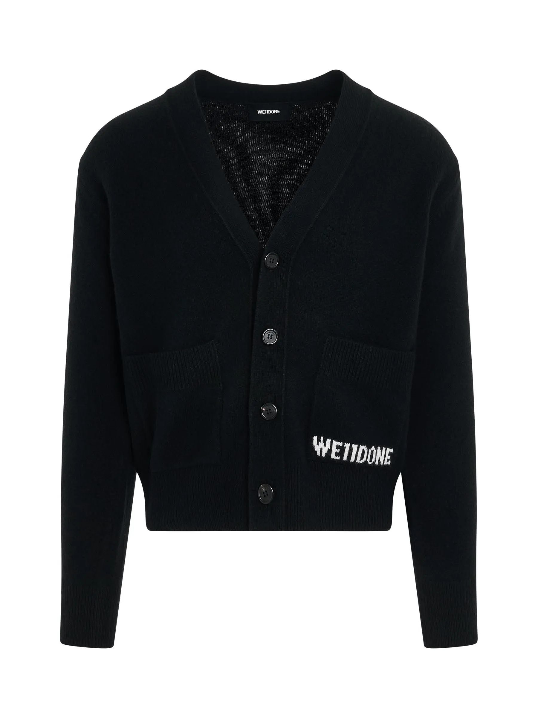 Pocket Logo Knit Cardigan in Black