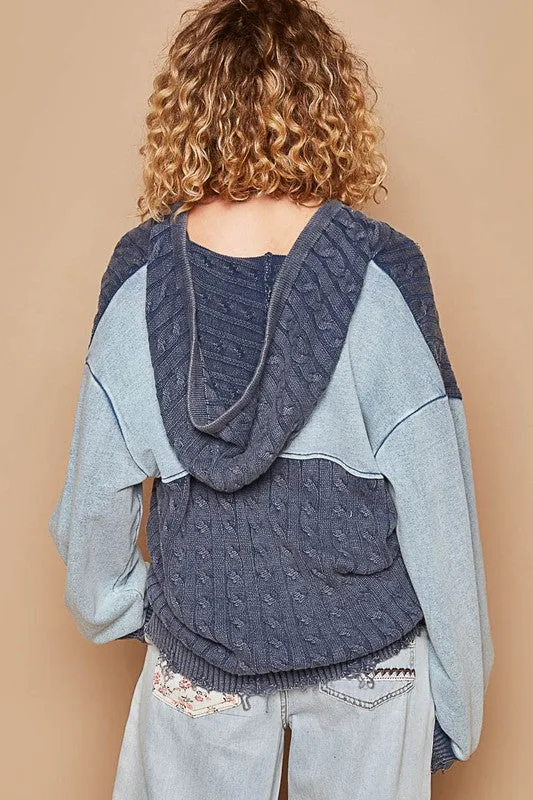 POL Vintage washed front pockets distressed cardigan - Blue Heather or Olive
