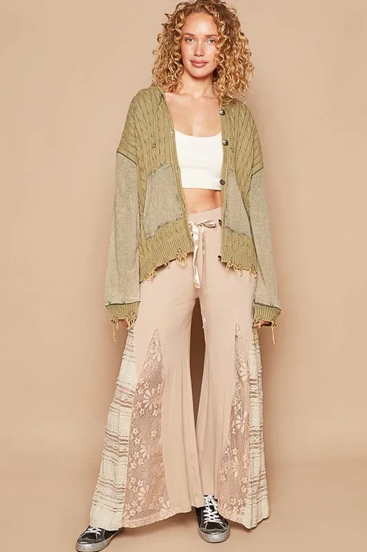 POL Vintage washed front pockets distressed cardigan - Blue Heather or Olive