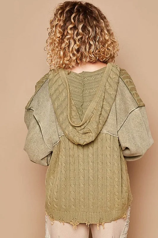 POL Vintage washed front pockets distressed cardigan - Blue Heather or Olive