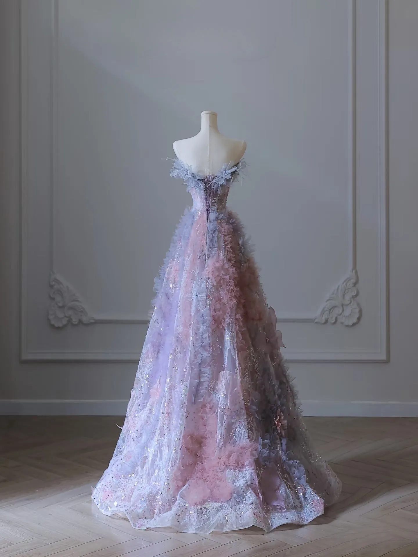 Pretty A line Strapless Tulle Long Prom Dress Formal Evening Dresses