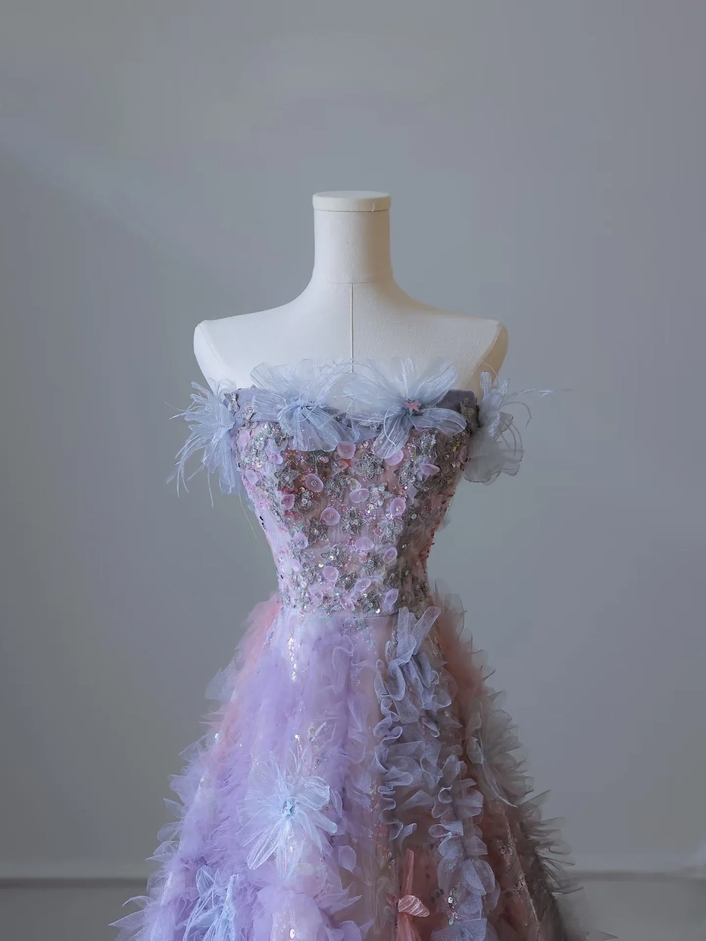 Pretty A line Strapless Tulle Long Prom Dress Formal Evening Dresses