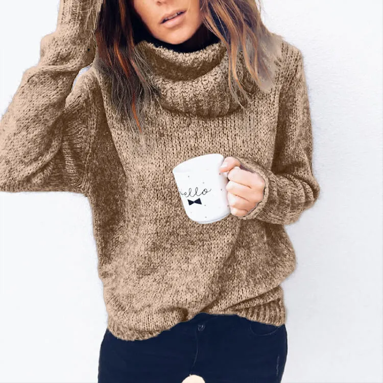 Pure Color High Neck Long Sleeves Loose Short Sweater