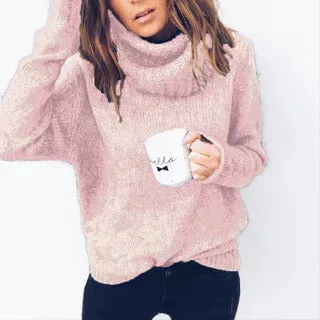 Pure Color High Neck Long Sleeves Loose Short Sweater