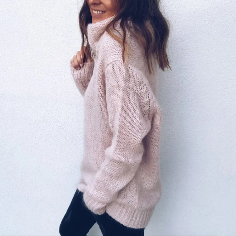 Pure Color High Neck Long Sleeves Loose Short Sweater