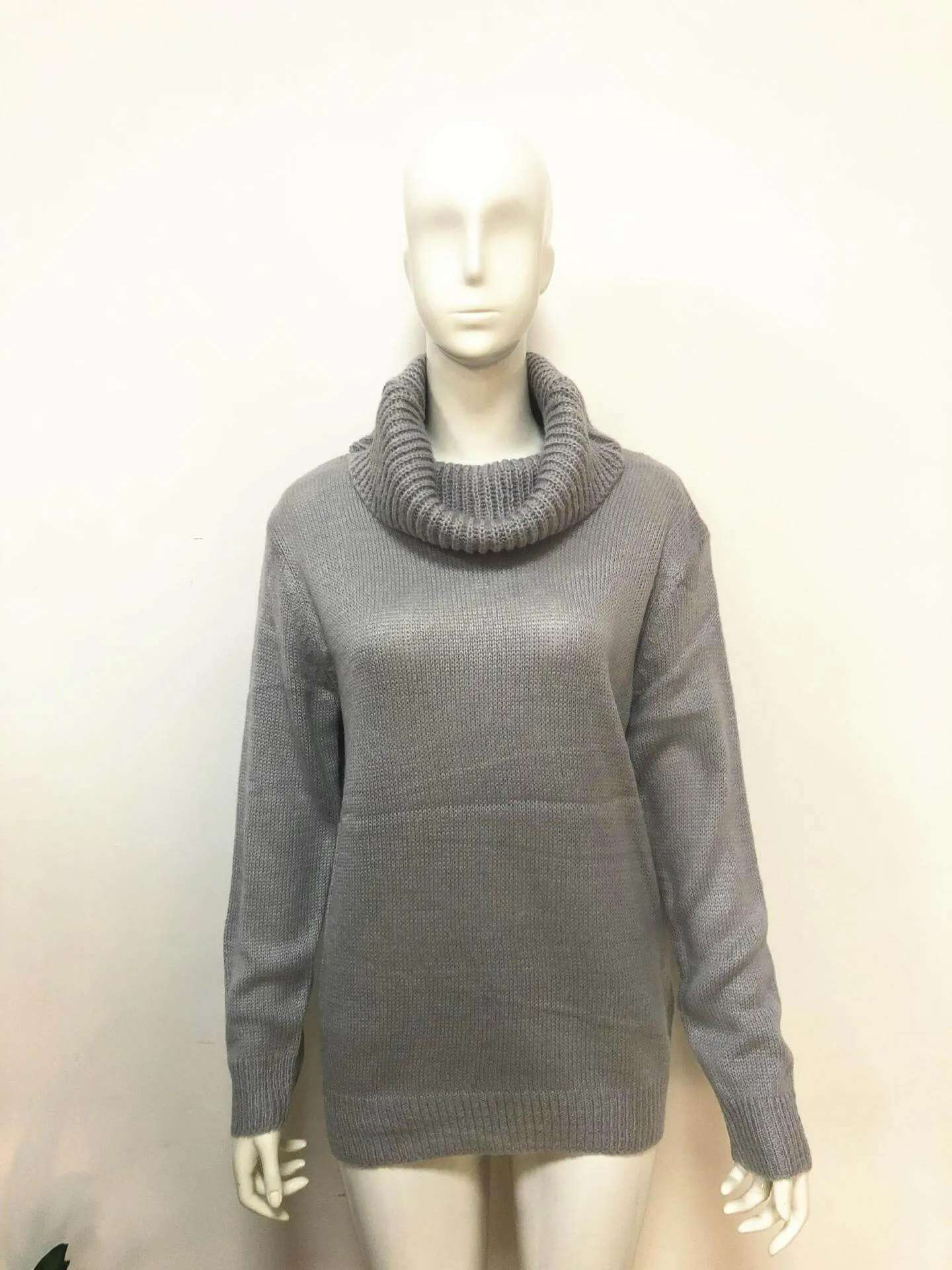 Pure Color High Neck Long Sleeves Loose Short Sweater