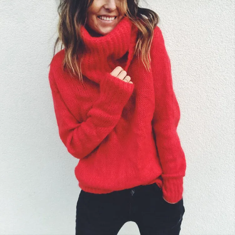 Pure Color High Neck Long Sleeves Loose Short Sweater