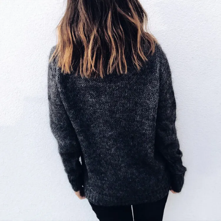 Pure Color High Neck Long Sleeves Loose Short Sweater