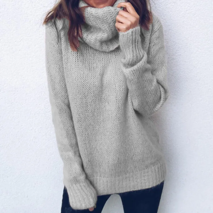 Pure Color High Neck Long Sleeves Loose Short Sweater