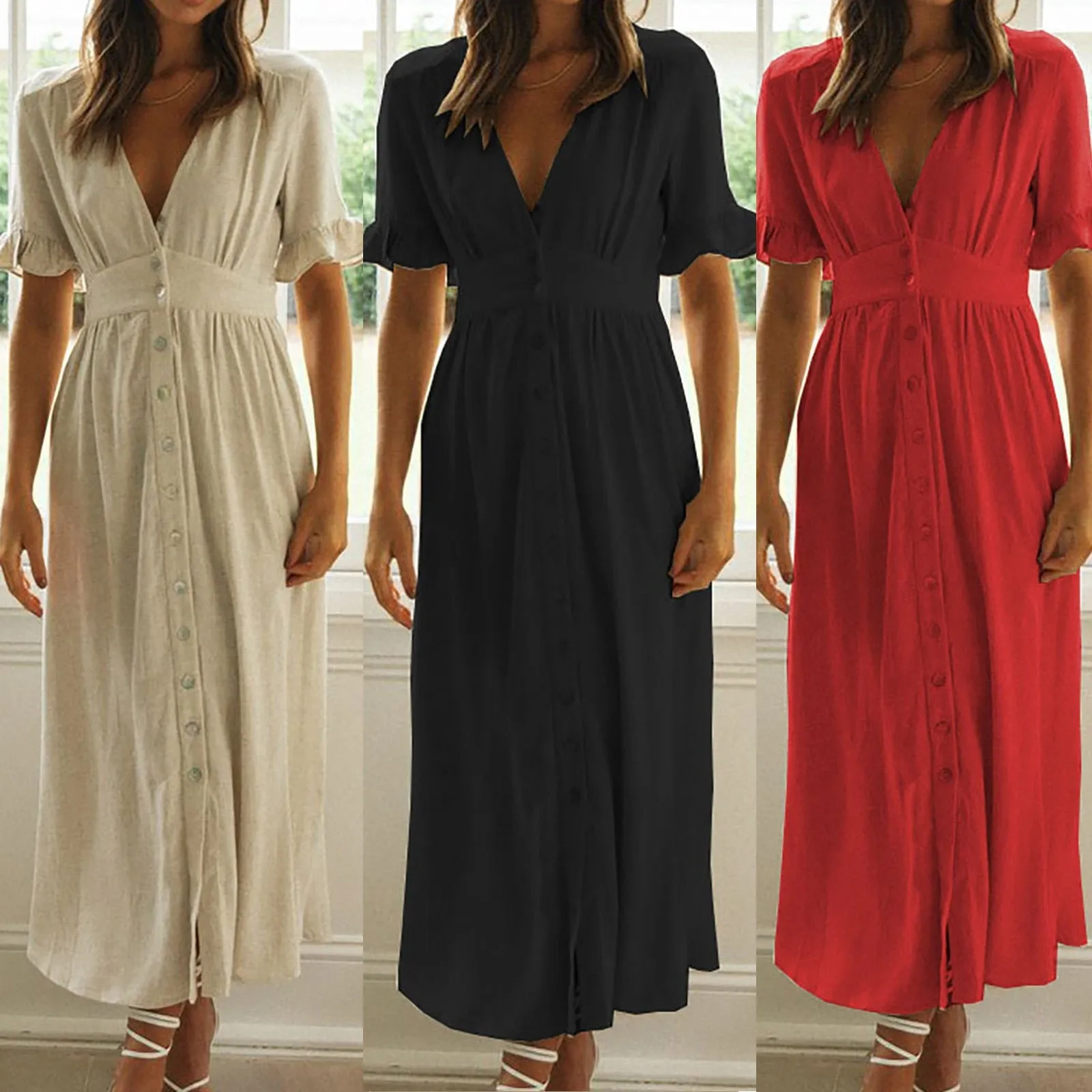 "Flora" Button Maxi Dress