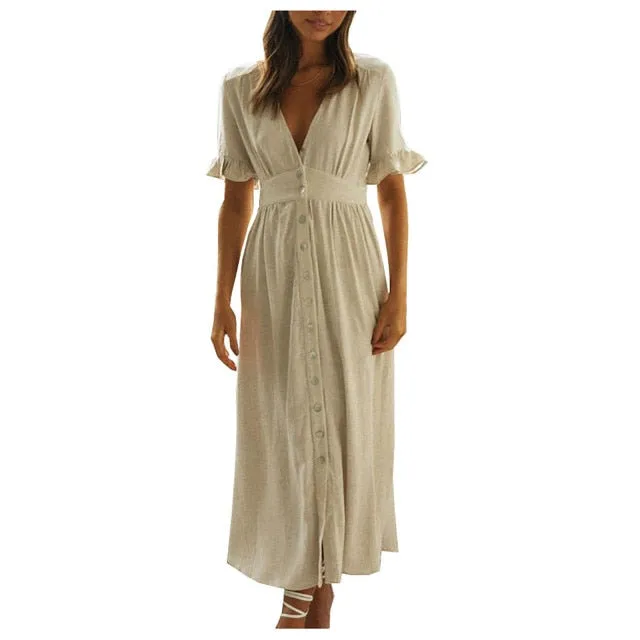 "Flora" Button Maxi Dress