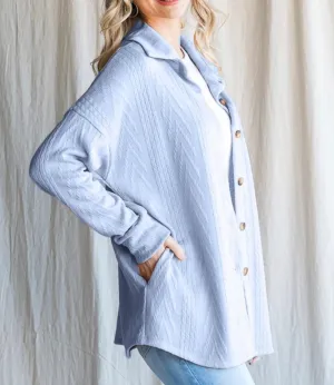 "Isabella" Cable Knit Button Down Top Blue Final Sale