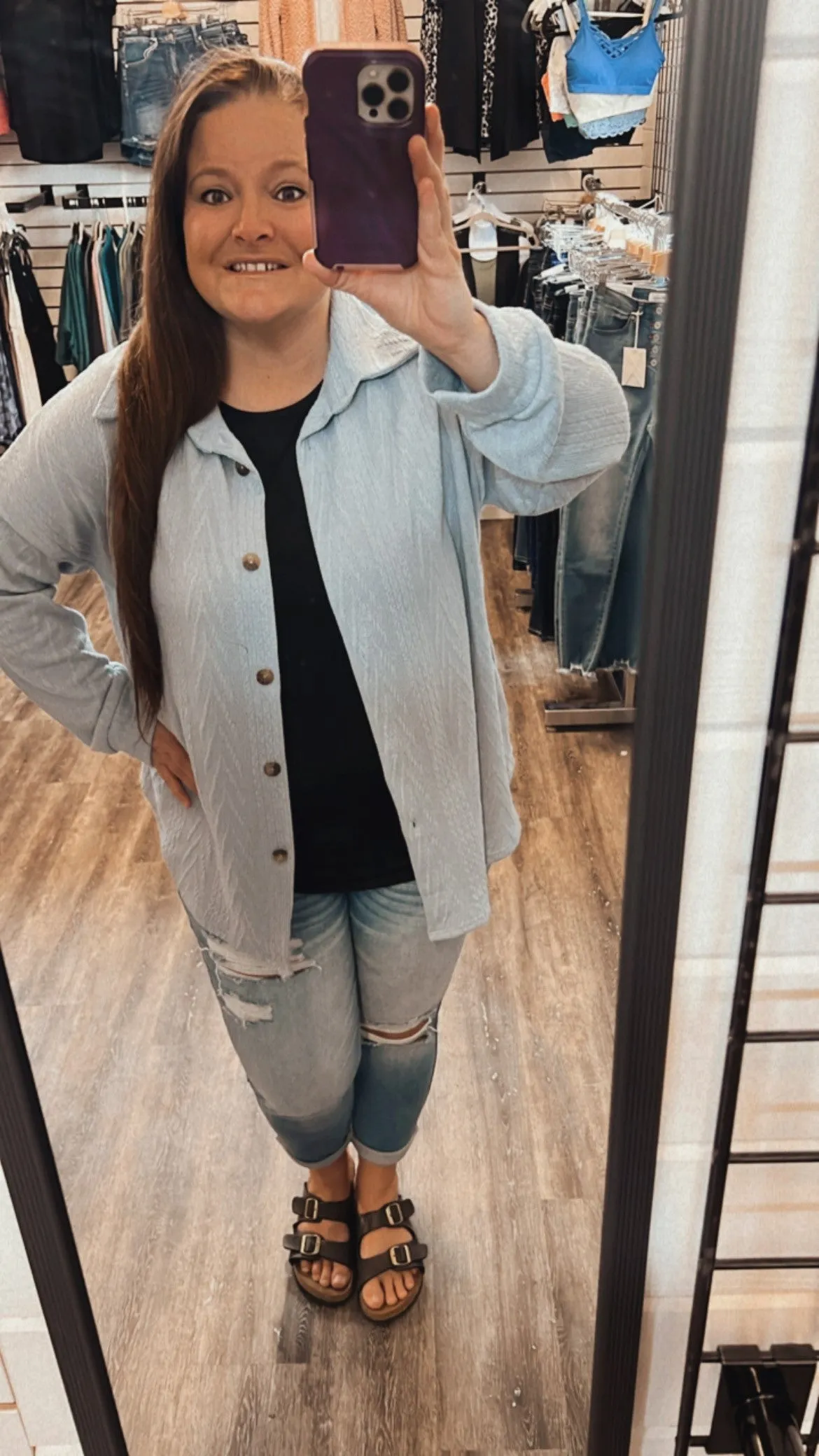 "Isabella" Cable Knit Button Down Top Blue Final Sale