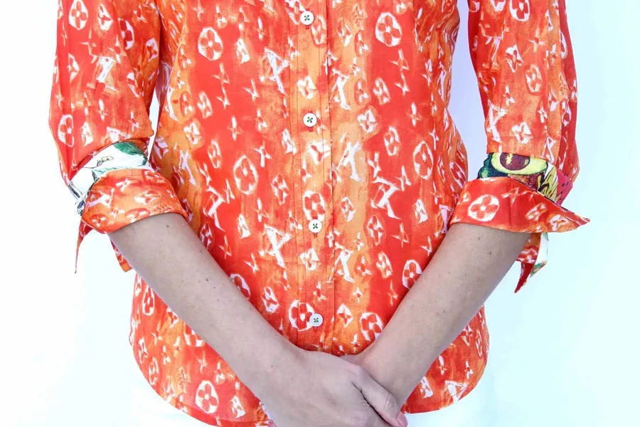"Not Really Louis" Blouse - Orange and White