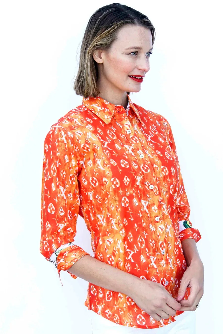 "Not Really Louis" Blouse - Orange and White