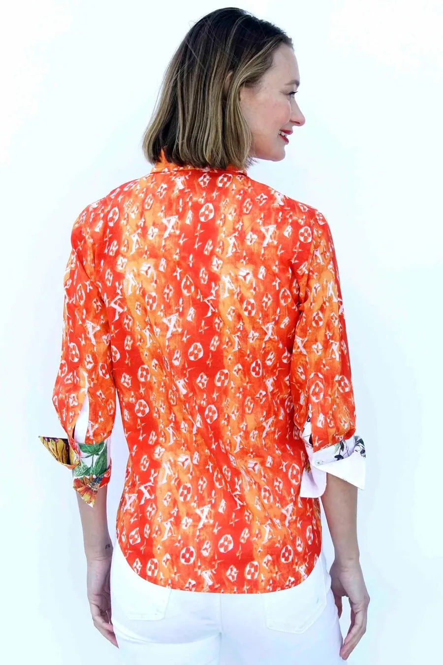 "Not Really Louis" Blouse - Orange and White