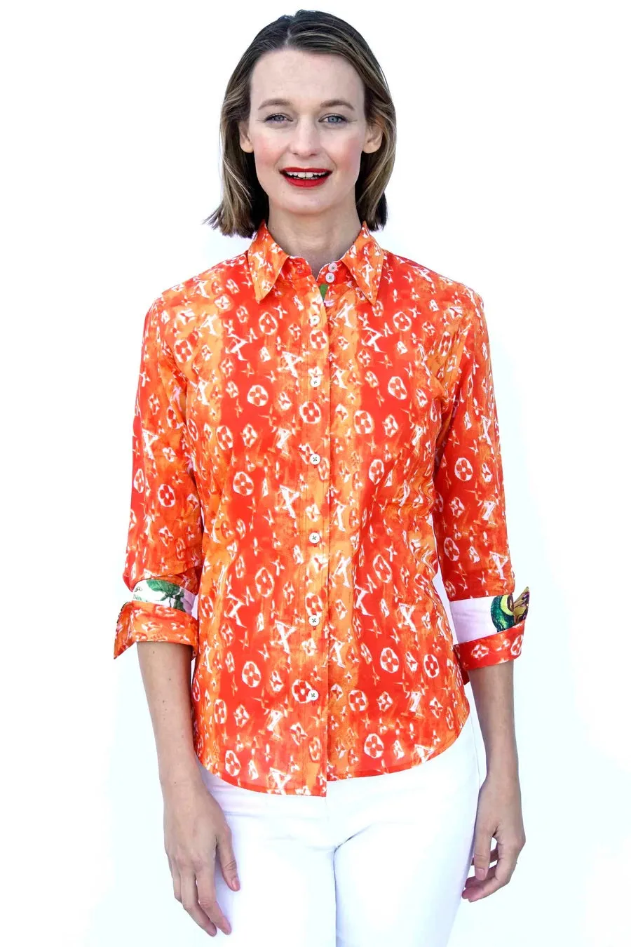 "Not Really Louis" Blouse - Orange and White