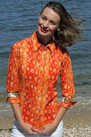 "Not Really Louis" Blouse - Orange and White