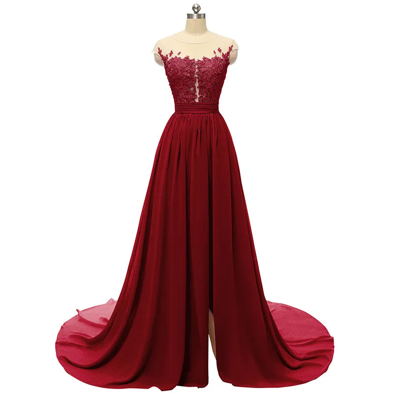 sd-hk Sleeveless Long Wedding Dress Hollowed Pattern
