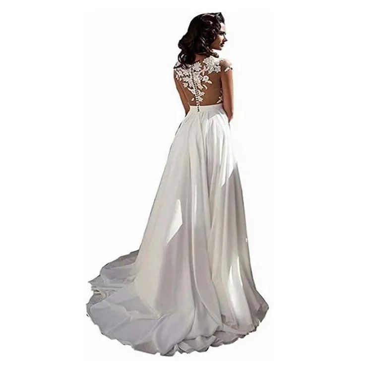 sd-hk Sleeveless Long Wedding Dress Hollowed Pattern