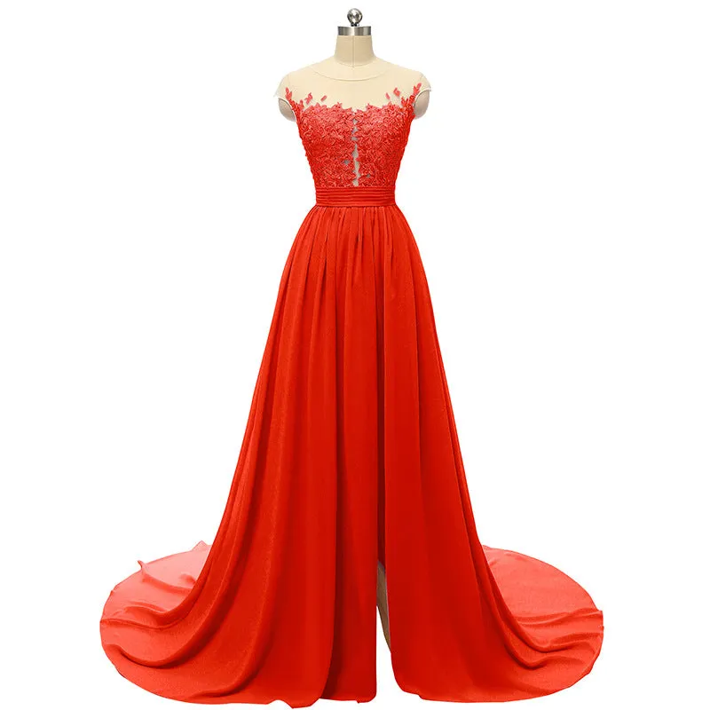 sd-hk Sleeveless Long Wedding Dress Hollowed Pattern