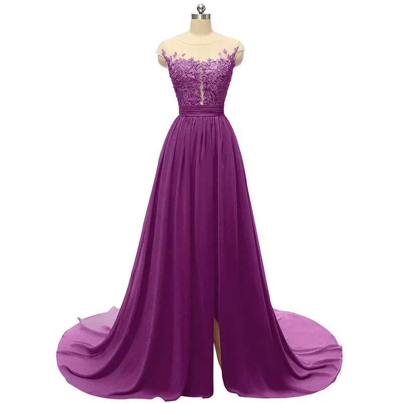 sd-hk Sleeveless Long Wedding Dress Hollowed Pattern