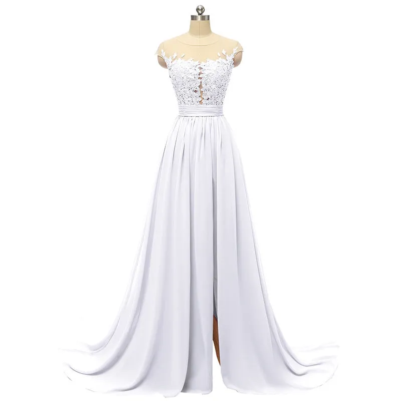 sd-hk Sleeveless Long Wedding Dress Hollowed Pattern