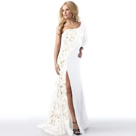 Sexy Lace Splicing One Shoulder Long Party Dress