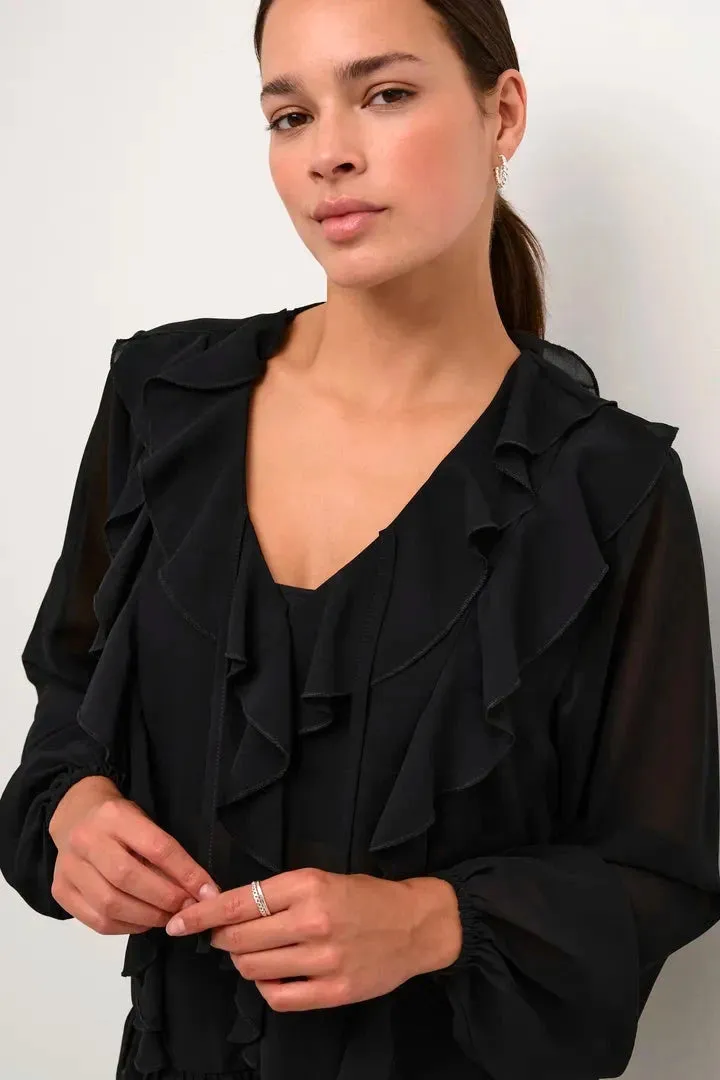 SHEER RUFFLE FRONT TOP