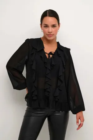 SHEER RUFFLE FRONT TOP